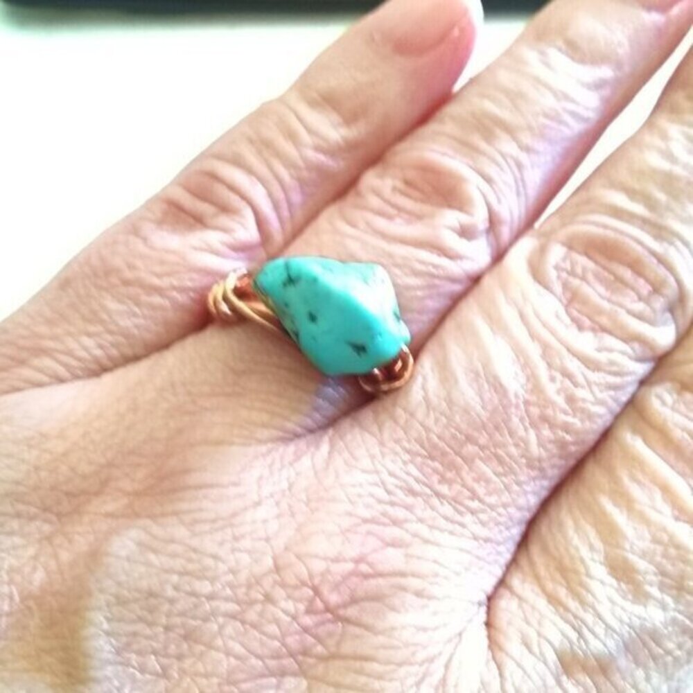 Size 8 ~ Modern Mystic Western Chic ~ Copper & Turquoise Magnesite Nugget Ring